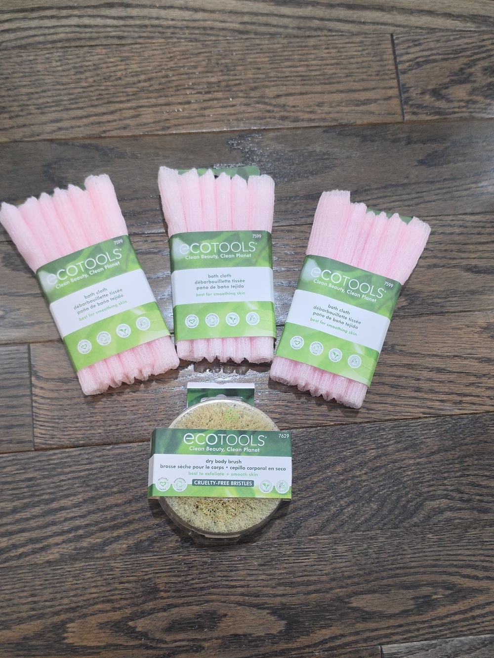 NWT Ecotools Pink Bath Cloths and Natural Body Sponge Bundle